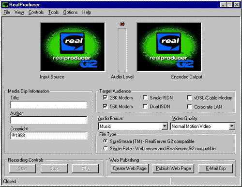RealProducer user interface